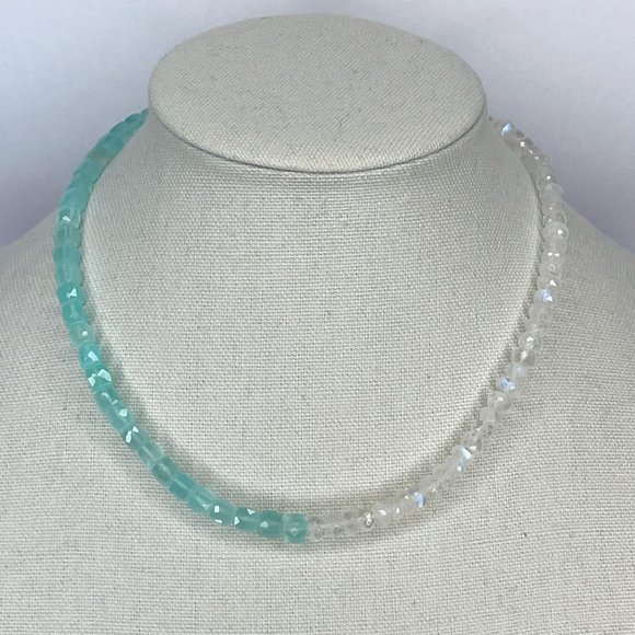 Rarities 2 Color Gold Plate Over .925 Sterling Silver Moonstone Bead Necklace - Picture 1 of 3